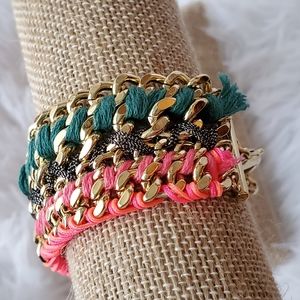 Goldtone Link Chain Woven Bracelet